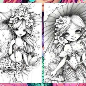 Cute little mermaid, Fantasy Coloring, Adult Coloring Pages