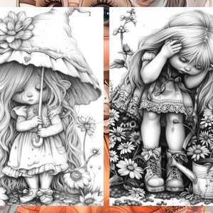 Garden Cute Gnome Coloring Pages, Gnome Coloring Book, Enchanted Garden, Grayscale Coloring Book, Little Gnome Coloring Sheet, Printable PDF