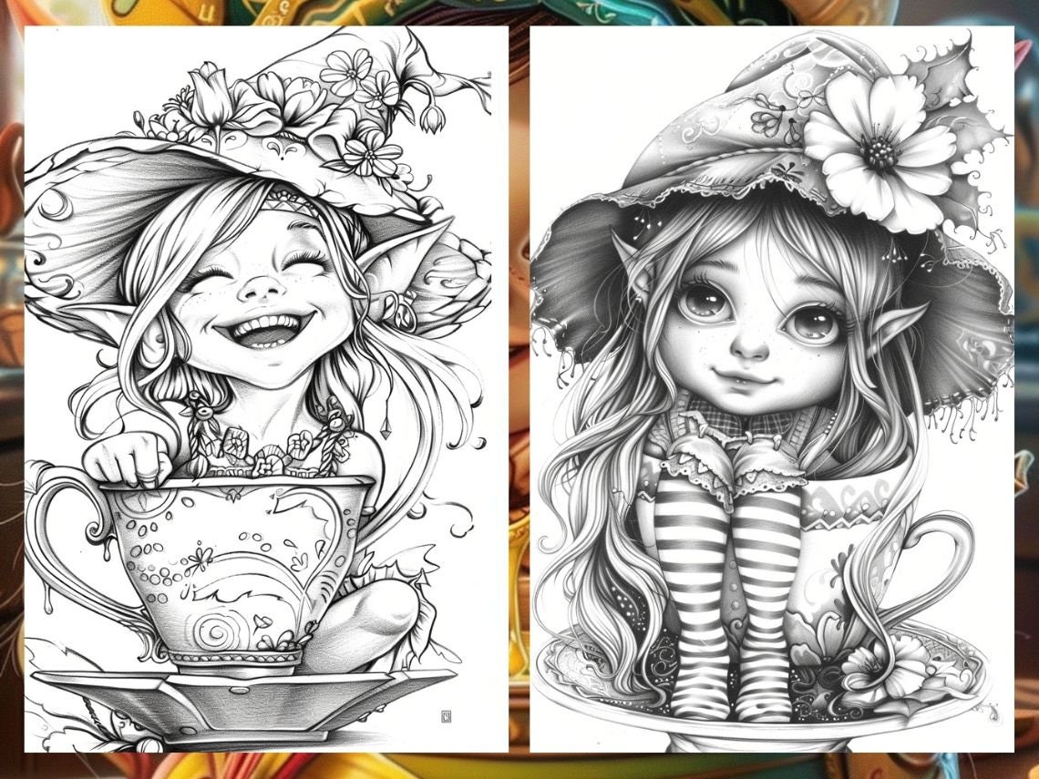 Teacup Coloring FAIRYTALE COLORING PAGES Magical Adult Printable Elf