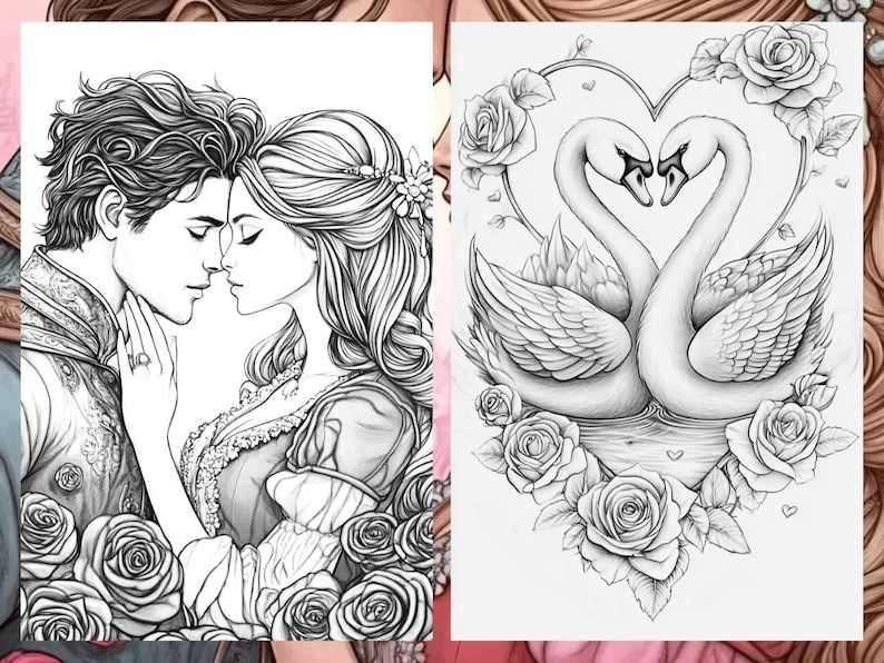 Valentine's Day Coloring Book Page Adult Love Coloring Sheets for Adults Printable, Couples Valentine's Coloring Book, Printable PDF