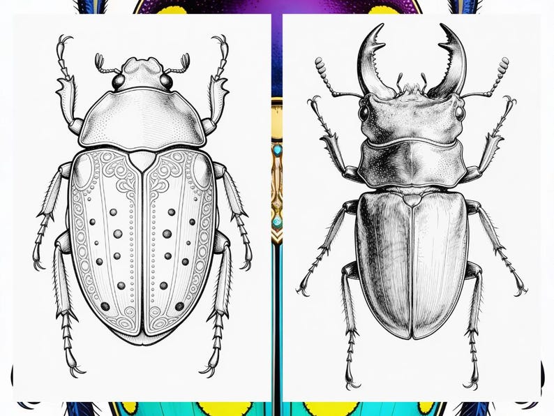 Brilliant Beetle Coloring Pages for Adults, Cute Beetle Coloring Book Digital Download, Insect Coloring Sheets for Adults Printable PDF