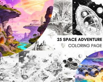 Space Celestial Coloring Book, Space Adventure Coloring Pages Digital Download PDF, Space Galaxy Coloring for Adults, Galactic Outer Space
