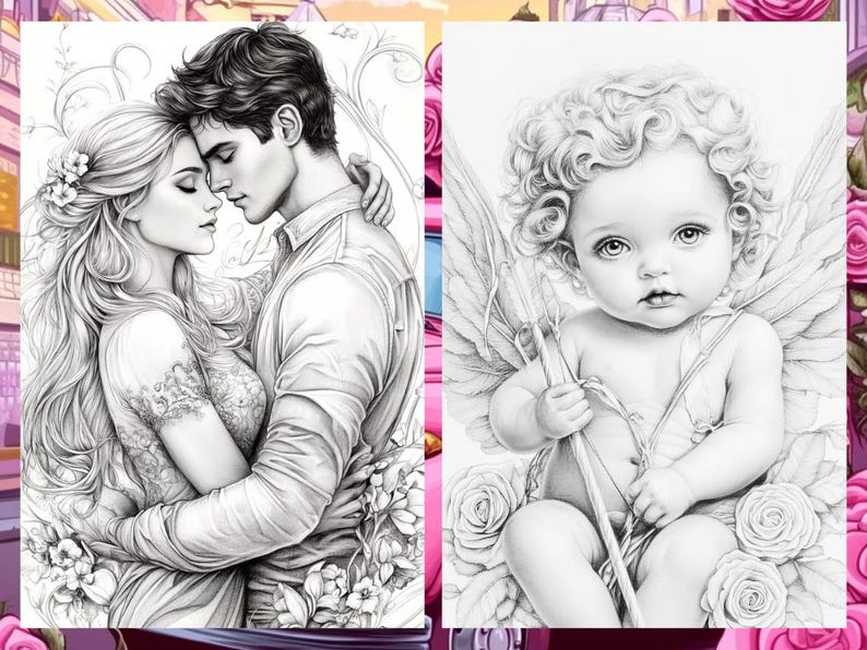 Valentine's Day Coloring Book Page Adult Love Coloring Sheets for Adults Printable, Couples Valentine's Coloring Book, Printable PDF
