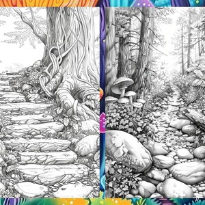 Magical Enchanted Forest Coloring Book Pages for Adults, Fairytale Fantasy Garden Forest, Coloring Sheets Printable, Instant Download PDF