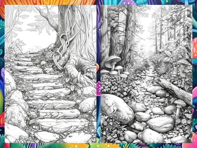 Magical Enchanted Forest Coloring Book Pages for Adults, Fairytale Fantasy Garden Forest, Coloring Sheets Printable, Instant Download PDF