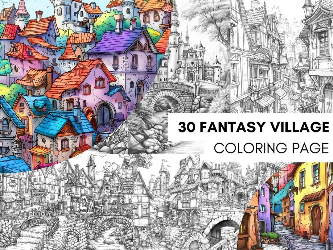 Pages Coloring 30 Fantasy Villages Coloring Book, Enchanted Village ...