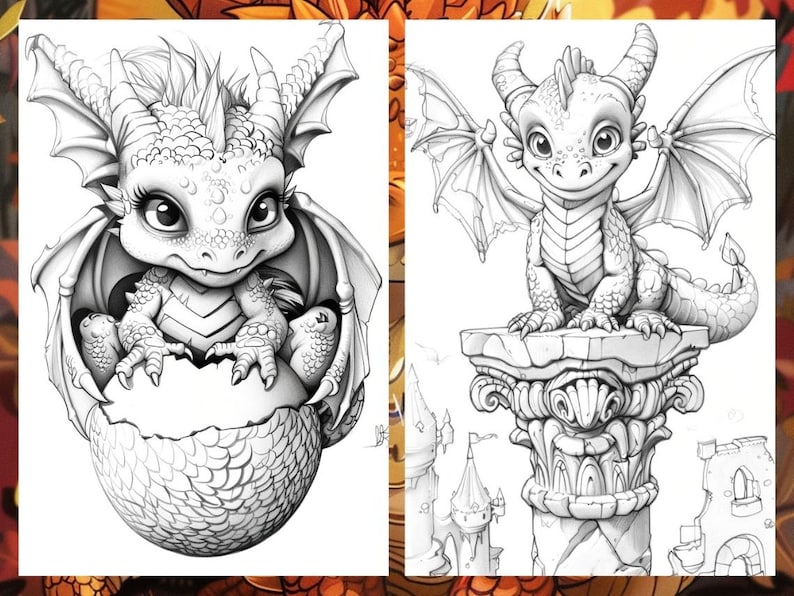 Cute Baby Dragon Coloring book, Cute Little dragon Coloring Pages, Coloring Book Download