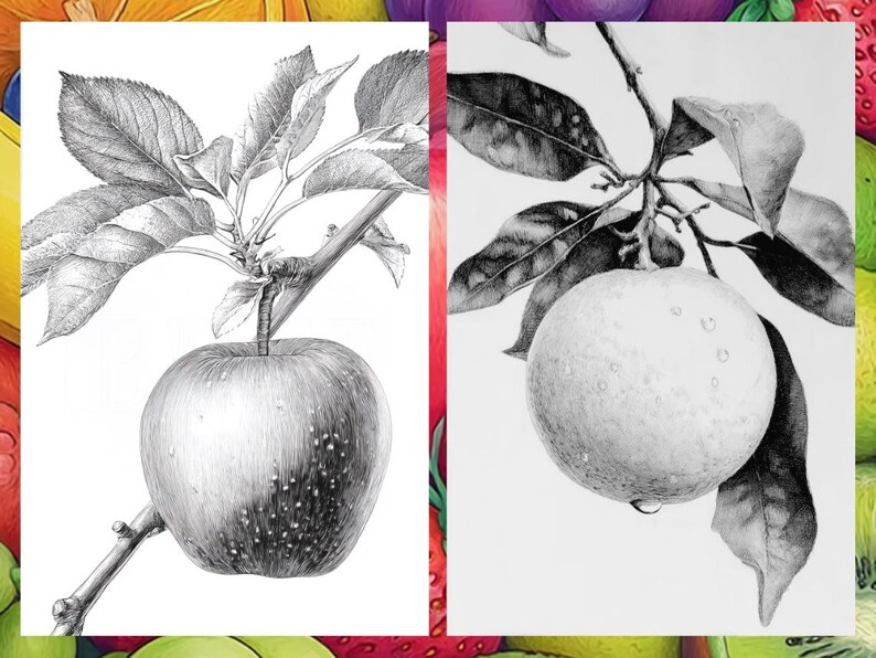 Fruit Coloring Pages for Adults, Exotic Fruit Coloring Sheets, Fruit Coloring Books for Kids
