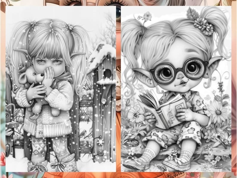 Garden Cute Gnome Coloring Pages, Gnome Coloring Book, Enchanted Garden, Grayscale Coloring Book, Little Gnome Coloring Sheet, Printable PDF