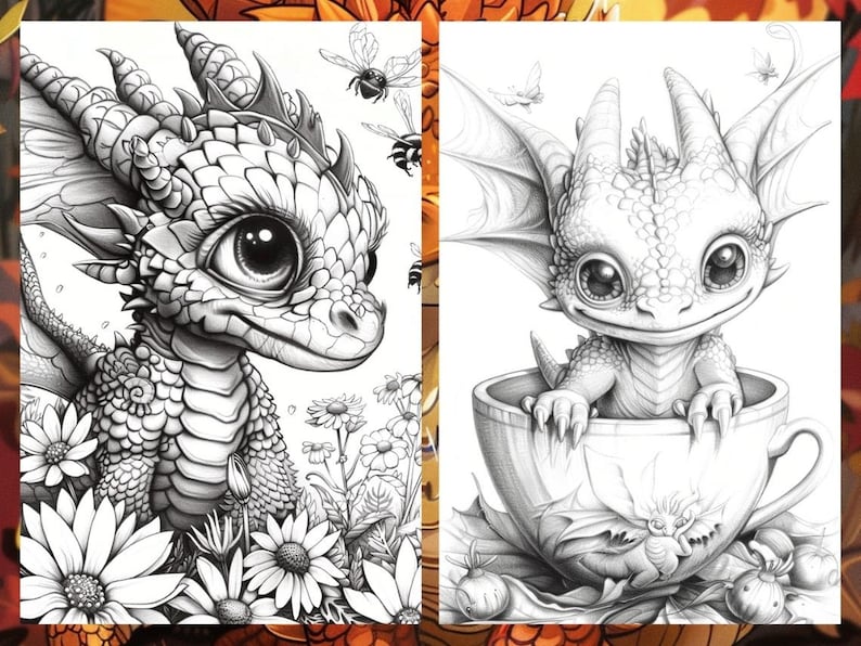 Cute Baby Dragon Coloring book, Cute Little dragon Coloring Pages, Coloring Book Download