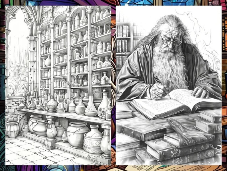 Whimsical Coloring Book, Fantasy Potion Bottle Pages, Magician Mystical Enchanted Fairytale Adults Digital Printable Download, Instant PDF