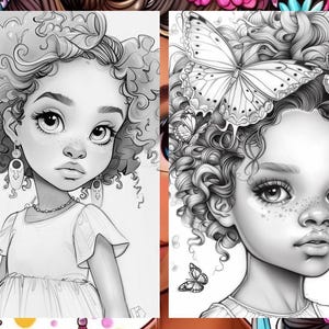 Cute Little Black Women Coloring Book Page, Manga Anime Women Coloring Pages for Adult, Hair Coloring Book, Printable PDF, Instant Download