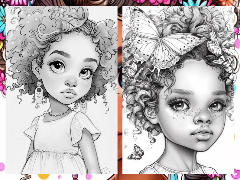 Cute Little Black Women Coloring Book Page, Manga Anime Women Coloring Pages for Adult, Hair Coloring Book, Printable PDF, Instant Download