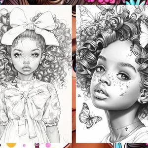 Cute Little Black Women Coloring Book Page, Manga Anime Women Coloring Pages for Adult, Hair Coloring Book, Printable PDF, Instant Download