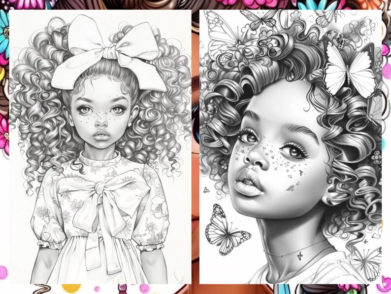 Cute Little Black Women Coloring Book Page, Manga Anime Women Coloring Pages for Adult, Hair Coloring Book, Printable PDF, Instant Download