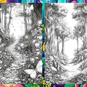 Magical Enchanted Forest Coloring Book Pages for Adults, Fairytale Fantasy Garden Forest, Coloring Sheets Printable, Instant Download PDF