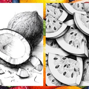 Fruit Coloring Pages for Adults, Exotic Fruit Coloring Sheets, Fruit Coloring Books for Kids