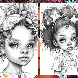 Cute Little Black Women Coloring Book Page, Manga Anime Women Coloring Pages for Adult, Hair Coloring Book, Printable PDF, Instant Download
