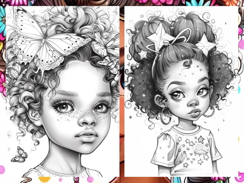 Cute Little Black Women Coloring Book Page, Manga Anime Women Coloring Pages for Adult, Hair Coloring Book, Printable PDF, Instant Download