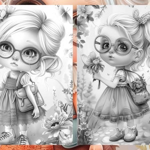 Garden Cute Gnome Coloring Pages, Gnome Coloring Book, Enchanted Garden, Grayscale Coloring Book, Little Gnome Coloring Sheet, Printable PDF