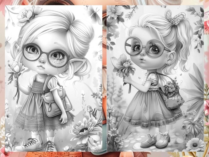 Garden Cute Gnome Coloring Pages, Gnome Coloring Book, Enchanted Garden, Grayscale Coloring Book, Little Gnome Coloring Sheet, Printable PDF