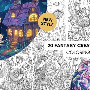 Fantasy Creatures Fairytale Coloring Pages, Intricate Details Mystical Landscape Coloring Page, Enchanted Forest Coloring Book for Adult PDF