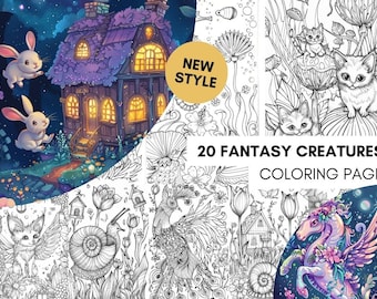 Fantasy Creatures Fairytale Coloring Pages, Intricate Details Mystical Landscape Coloring Page, Enchanted Forest Coloring Book for Adult PDF