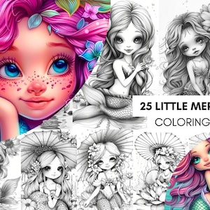 Cute little mermaid, Fantasy Coloring, Adult Coloring Pages