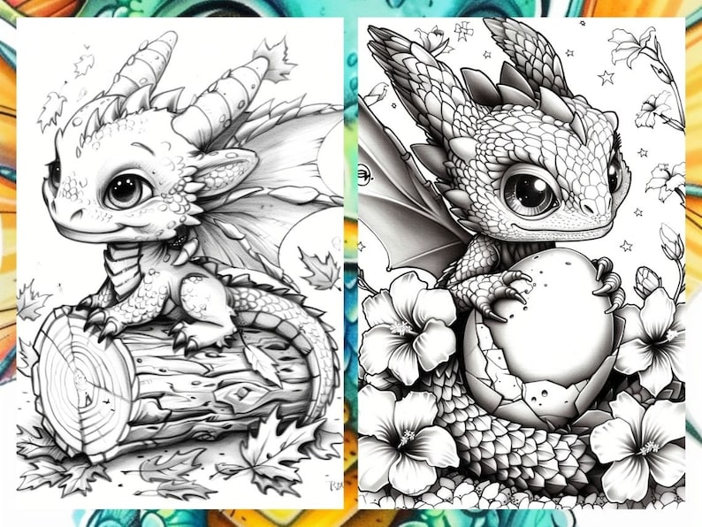 Cute Baby Dragon Coloring book, Cute Little dragon Coloring Pages, Coloring Book Download