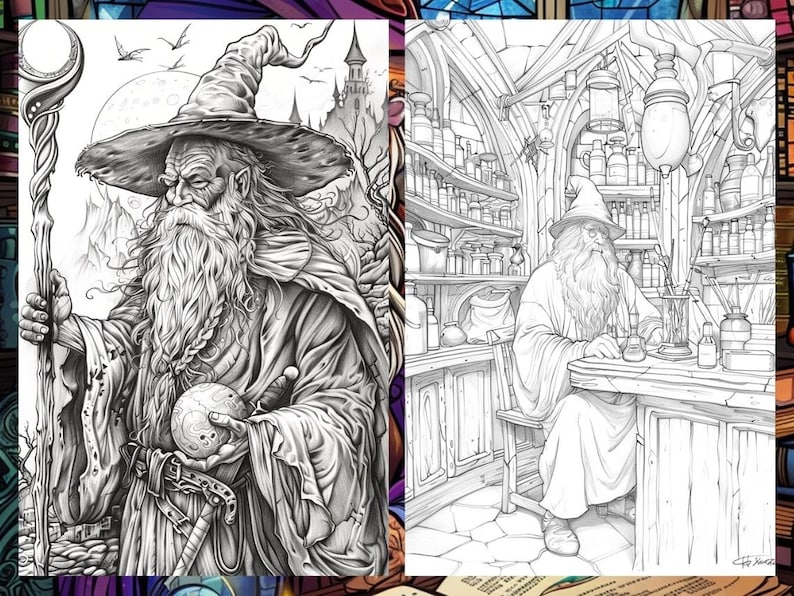 Whimsical Coloring Book, Fantasy Potion Bottle Pages, Magician Mystical Enchanted Fairytale Adults Digital Printable Download, Instant PDF