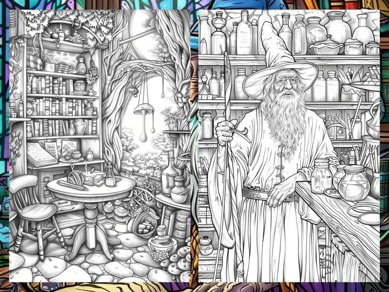 Whimsical Coloring Book, Fantasy Potion Bottle Pages, Magician Mystical Enchanted Fairytale Adults Digital Printable Download, Instant PDF