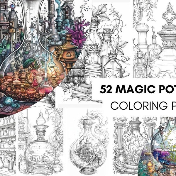 52 páginas para colorear pociones mágicas: libro para colorear para adultos, adolescentes y niños, hojas para colorear de fantasía