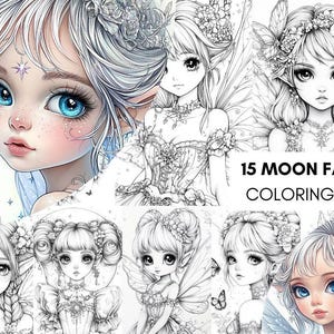 Moon Fairy Coloring Book, FAIRYTALE COLORING PAGES, Cute Coloring Book for Relaxing, Fantasy Coloring Book Pages Download Printable Pdf Art