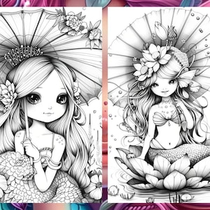 Cute little mermaid, Fantasy Coloring, Adult Coloring Pages
