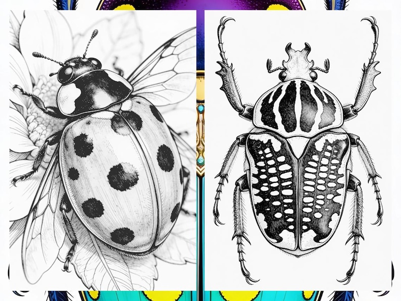 Brilliant Beetle Coloring Pages for Adults, Cute Beetle Coloring Book Digital Download, Insect Coloring Sheets for Adults Printable PDF