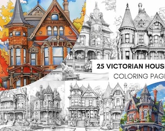 Victorian House Coloring Book for Adult, Garden Coloring Page, Fairytale Enchanted Forest Coloring Sheet, Coloring Book Digital Download PDF