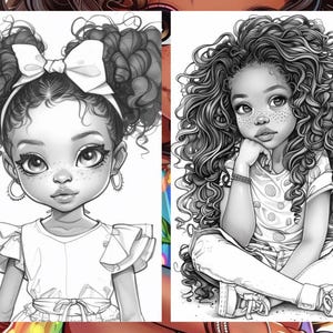 Cute Little Black Women Coloring Book Page, Manga Anime Women Coloring Pages for Adult, Hair Coloring Book, Printable PDF, Instant Download