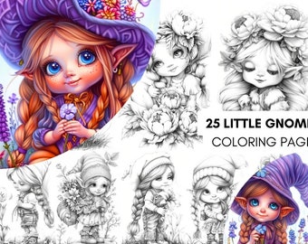 Cute Little Gnome Coloring Pages, Gnome Coloring, Flower Gnome Coloring Book Cute Coloring Pages for Adults PDF Coloring Book Pages Download