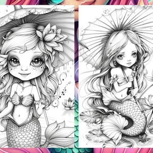 Cute little mermaid, Fantasy Coloring, Adult Coloring Pages