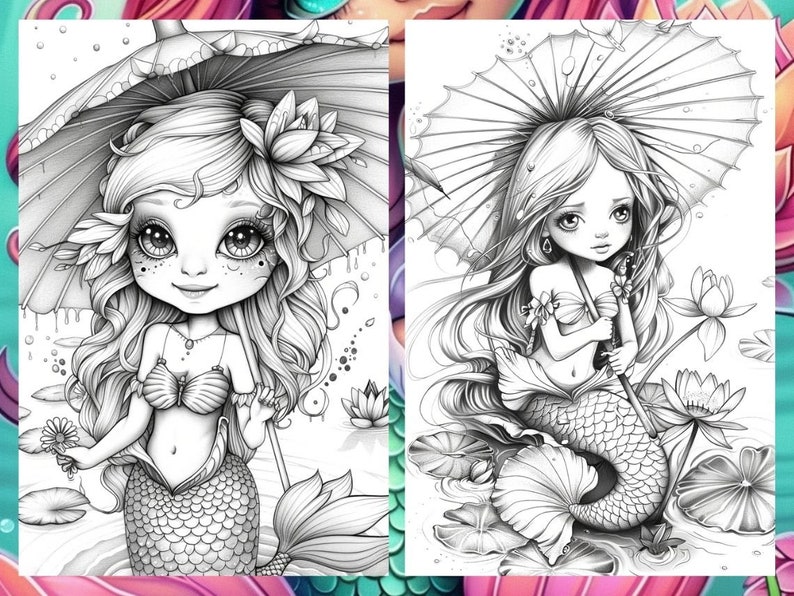 Cute little mermaid, Fantasy Coloring, Adult Coloring Pages