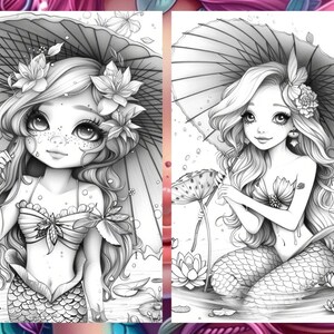 Cute little mermaid, Fantasy Coloring, Adult Coloring Pages