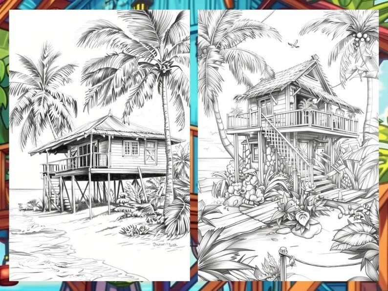 Scenary Coloringpage, Beach Coloring Page, Adult Coloring Pages