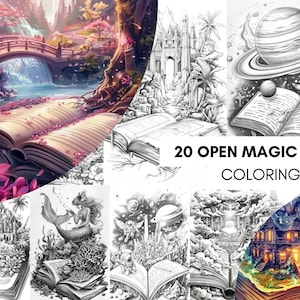 20 Magical Fantasy Coloring Book Pages for Kids Adults, Fairytale Magic Book Coloring Sheets Printable, Creature Coloring, PDF