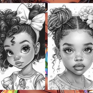 Cute Little Black Women Coloring Book Page, Manga Anime Women Coloring Pages for Adult, Hair Coloring Book, Printable PDF, Instant Download