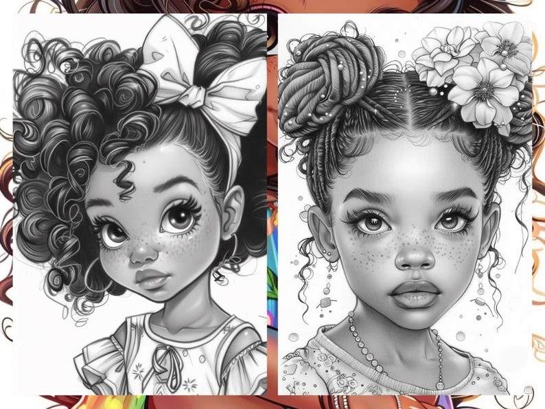 Cute Little Black Women Coloring Book Page, Manga Anime Women Coloring Pages for Adult, Hair Coloring Book, Printable PDF, Instant Download