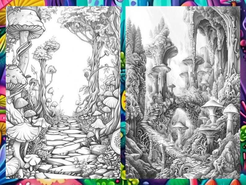 Magical Enchanted Forest Coloring Book Pages for Adults, Fairytale Fantasy Garden Forest, Coloring Sheets Printable, Instant Download PDF