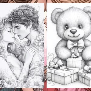 Valentine's Day Coloring Book Page Adult Love Coloring Sheets for Adults Printable, Couples Valentine's Coloring Book, Printable PDF
