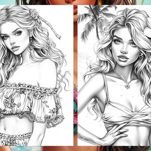 Summer Fashion Girl Coloring Book, Tropical Pages Women Adult Printable, Beach Theme Coloring Pages Adult, Instant Download PDF