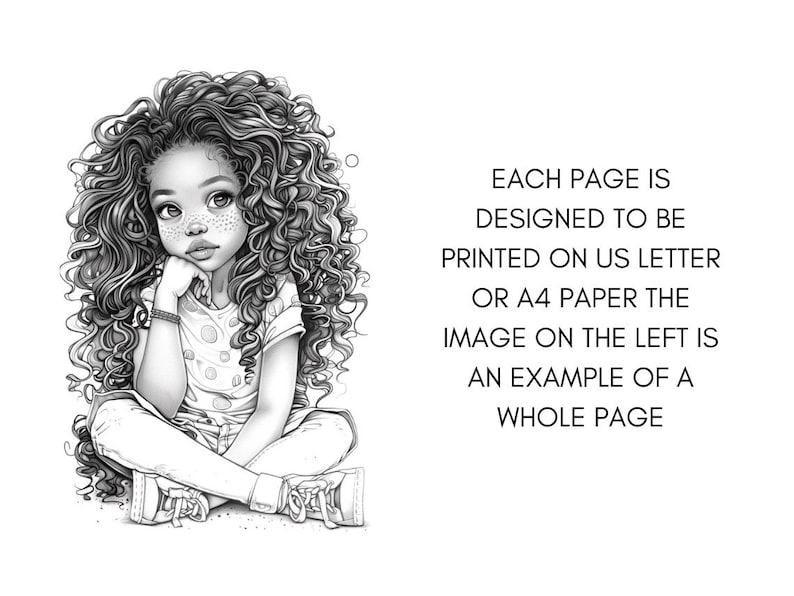 Cute Little Black Women Coloring Book Page, Manga Anime Women Coloring Pages for Adult, Hair Coloring Book, Printable PDF, Instant Download