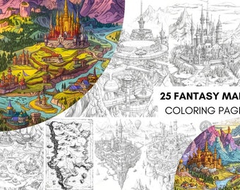 Magical Fantasy Coloring Book for Kids Adults FAIRYTALE Magical COLORING PAGES Coloring Sheets Printable, Creature Coloring, Map Coloring